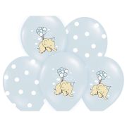 10 baloane bleu cu buline albe si elefant 30 cm