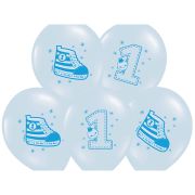10 baloane bleu pastel cu botosei si cifra 1 - 30 cm