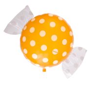 Balon folie bomboana portocalie cu buline albe 45 cm