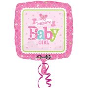 Balon patrat folie metalizata Welcome Baby Girl 45 cm