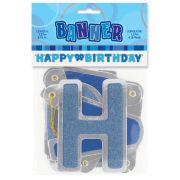 Banner cu litere bleu Happy Birthday