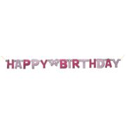 Banner cu litere roz Happy Birthday