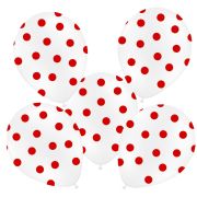 10 baloane albe cu buline rosii 30 cm