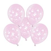 10 baloane roz cu fluturasi albi 30 cm