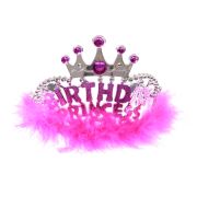 Coronita printesa Happy Birthday cu puf roz