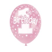 Baloane roz 1st Birthday 30 cm