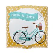 Balon folie patrat Happy Birthday cu bicicleta