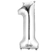 Balon folie argintiu cifra 1, 33 x 86 cm