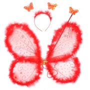 Aripi fluture rosii cu puf si detalii argintii