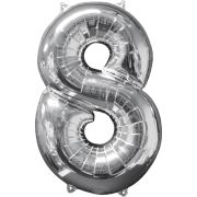 Balon argintiu cifra 8 - 45 x 66 cm