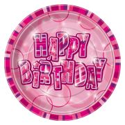 8 Farfurii Happy Birthday Roz - 21 cm