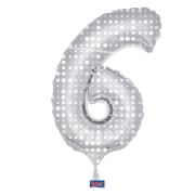 Balon cifra 6 argintiu cu buline 86 cm