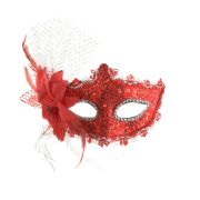 Masca venetiana cu dantela rosie si floare
