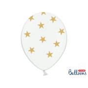 10 baloane albe cu stelute aurii 30 cm