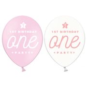 10 baloane One Baby roz - transparente 30 cm