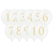 11 baloane albe cu cifre aurii 30 cm