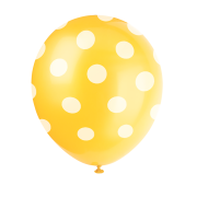 6 baloane galbene din latex cu buline albe - 30 cm