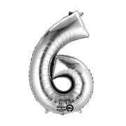 Mini balon cifra 6 argintiu, 20 x 35 cm