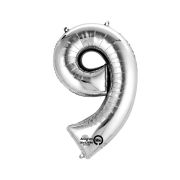 Mini balon cifra 9 argintiu, 20 x 35 cm