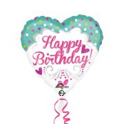 Balon folie metalizata inima Happy Birthday 45 cm