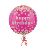 Balon folie roz Happy Birthday cu buline 43 cm