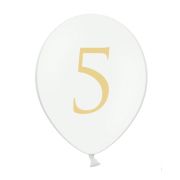 10 baloane albe cu cifra 5 - 30 cm