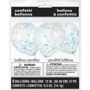 6 baloane transparente cu confetti bleu - 30.5 cm