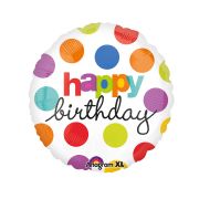 Balon folie metalizata Happy Birthday cu buline 43 cm