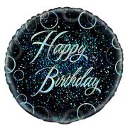 Balon rotund bleu Happy Birthday - 45 cm