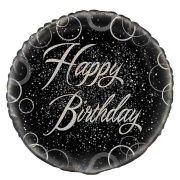 Balon rotund Happy Birthday negru - 45 cm