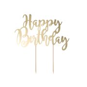 Decoratiune tort aurie Happy Birthday