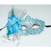 Masca venetiana cu dantela bleu si floare