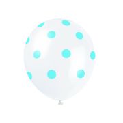 6 baloane albe cu buline bleu - 30 cm