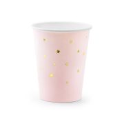 6 pahare roz cu stelute aurii- 260 ml