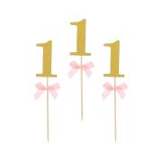10 decorațiuni cifra 1 cu fundiță roz