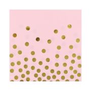 12 Șervețele roz cu buline aurii - 33 x 33 cm