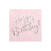 20 servetele roz Happy Birthday - 33 x 33 cm