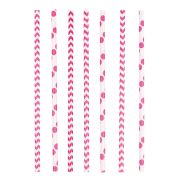 24 paie albe cu buline și dungi roz
