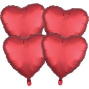 4 baloane inimă roșii satinate - 43 cm