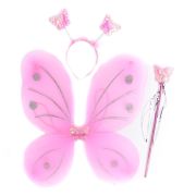 Aripi de fluture roz cu bagheta si coronita