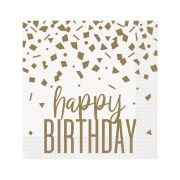 16 șervețele albe Happy Birthday - 33x33 cm