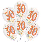 6 baloane cu confetti aniversare 30 ani - 27.5 cm