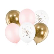 6 Baloane One cu roz și auriu - 30 cm