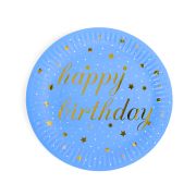 6 Farfurii bleu Happy Birthday - 18 cm