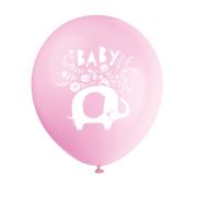 8 Baloane Baby Roz cu Elefant - 30 cm
