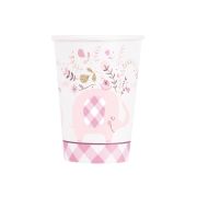8 pahare albe cu elefant roz - 266 ml