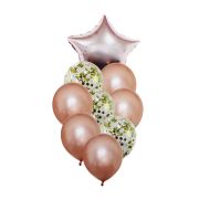 9 baloane roz gold și transparente cu confetti