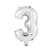 Mini balon cifra 3 argintiu - 35 cm