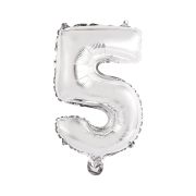 Mini balon cifra 5 argintiu - 35 cm