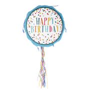 Pinata rotunda Happy Birthday bleu - 44 cm